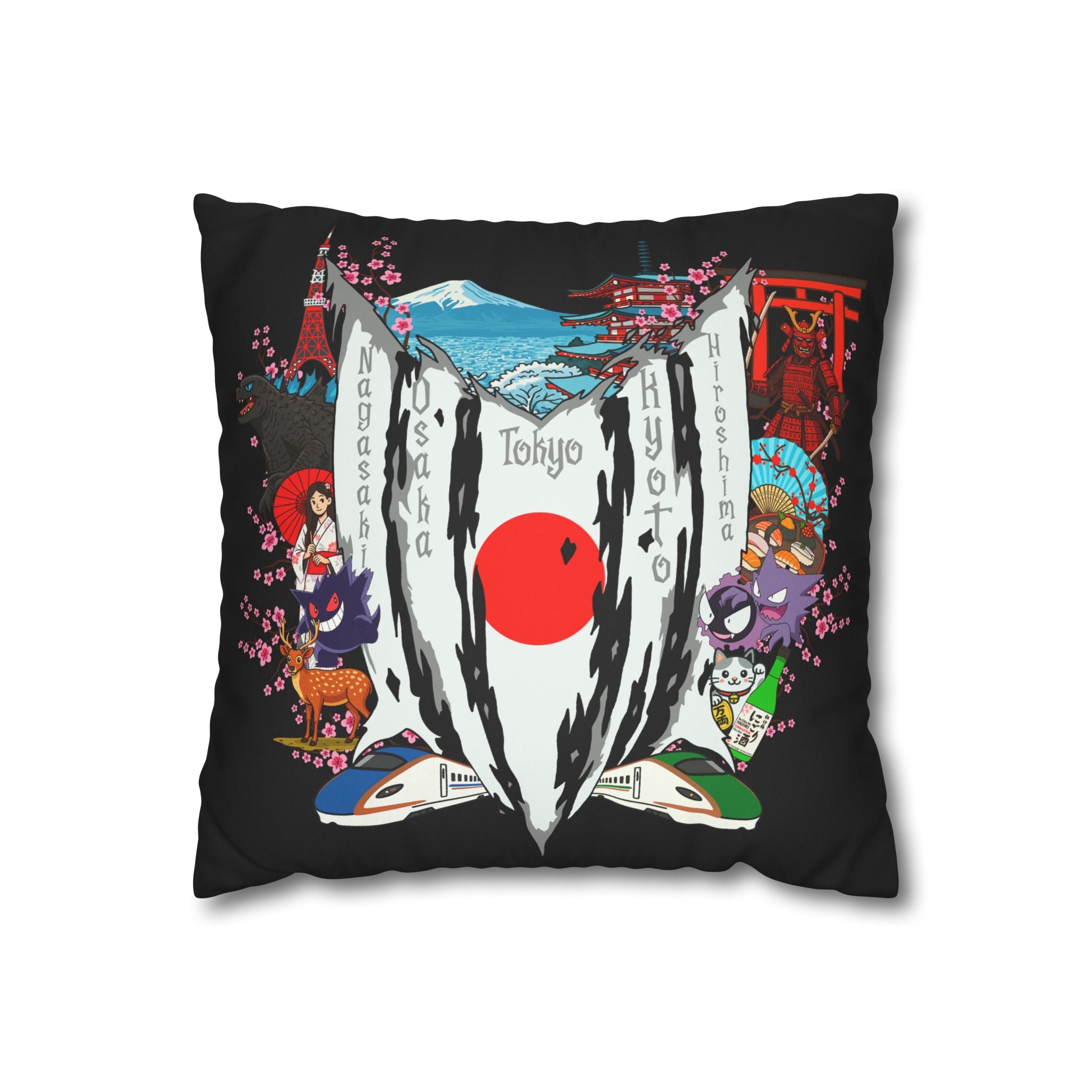 Japan Ghost Square Pillowcase 14x14