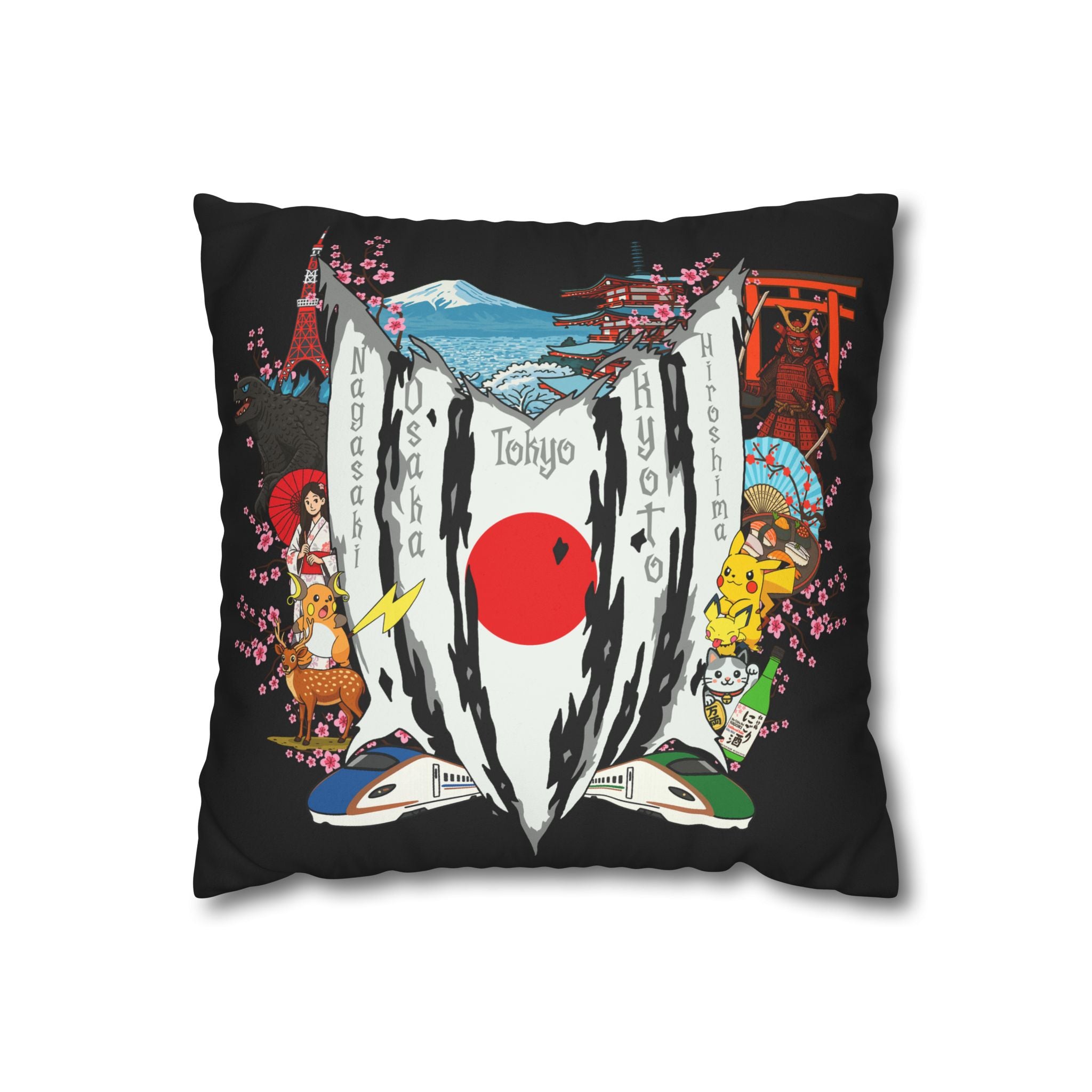 Japan Pika Square Pillowcase 14x14